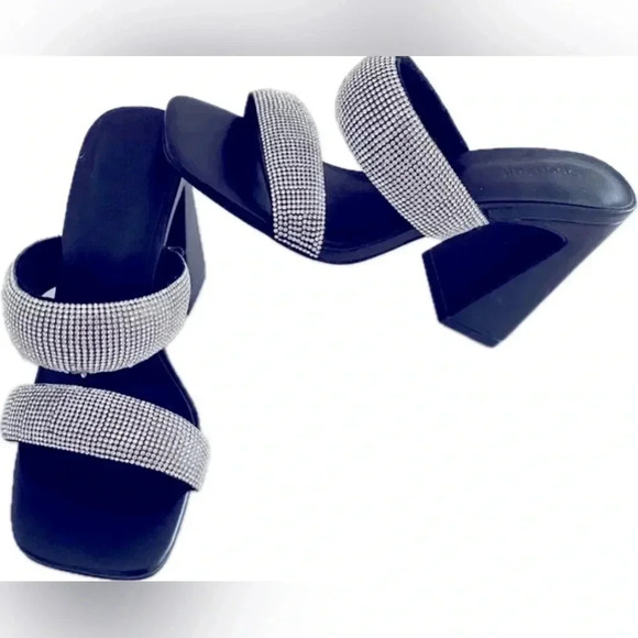 Nordstrom Open Edit Sasha Retro Rhinestone‎ Sandals Black Women’s size 6.5 NEW - Picture 1 of 11